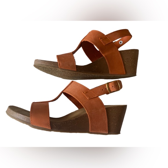 Women's Bos & Co Lust Italian Leather T-Strap Wedge Sandals Orange Made in Italy - Picture 2 of 11